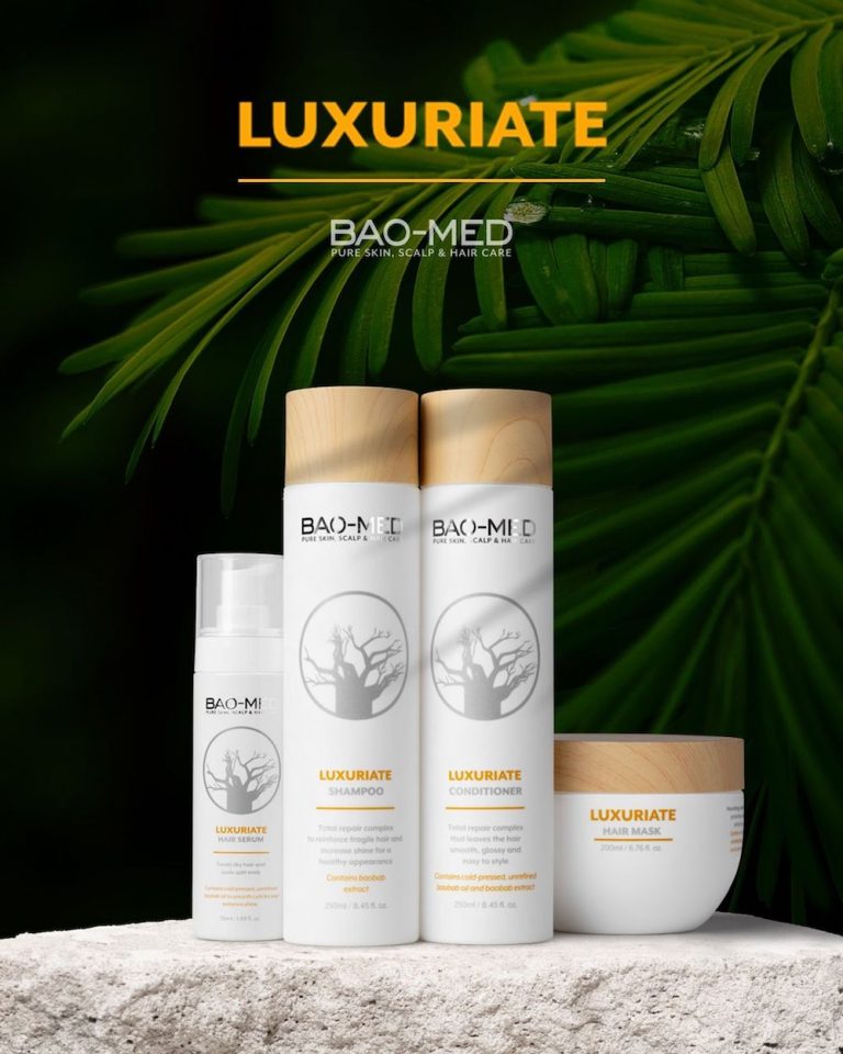 fogliame di sfondo e 4 prodotti luxuriate in evidenza